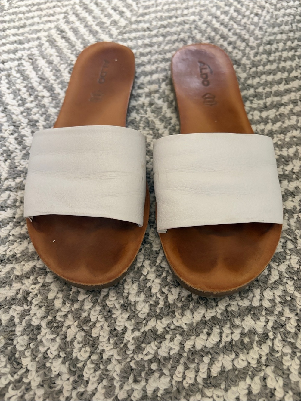 Aldo White Leather Slide Sandals